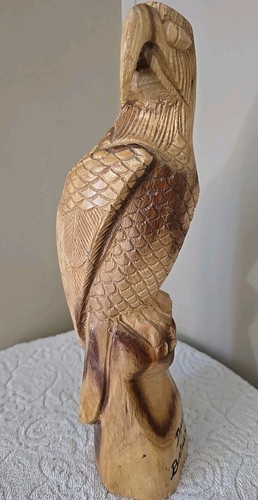 Vintage Hand Carved Wooden EAGLE 13" tall Solid Signed Rustic Tribal - Picture 4 of 12