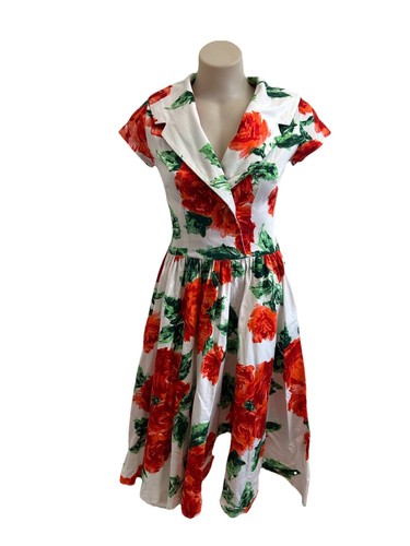 Pinup Couture Cotton Dress Size S Made in USA Flare Rockarbilly Retro Floral - Picture 2 of 21