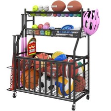 Garage Sports Equipment Organizer,Sports Ball Organizer with Wheels,Mesh Pock...