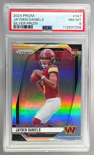112837258 Jayden Daniels 2024 Panini Prizm #347 Silver RC PSA 8