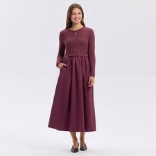 Women Long Sleeve Woven Knit Midi Sweater Dress - A New Day