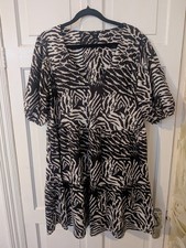 River Island Smock Dress Mini Black White Zebra Print Loose Summer Holiday Dress