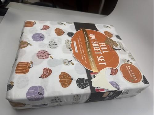 Juego de sábanas Envogue 4 piezas Queen nuevo colorido estampado de calabaza otoño acción de gracias - Imagen 4 de 8