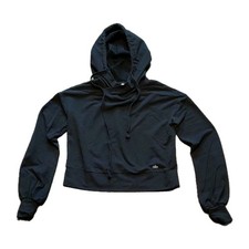 Alo Yoga Black Cropped Pullover Hoodie Logo Drawstring Women's XS Soft Cozy