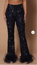 Novaluxe Black Katrina Lace & Feather Pants