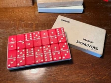 Vintage Puremco Double Six #616 Red Marblelite Dominoes in Box