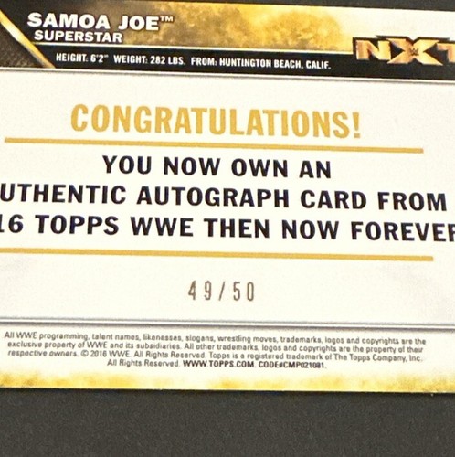 2016 Topps WWE Then Now Forever Samoa Joe Bronze Auto SP #’d 49/50! - Bild 3 von 8