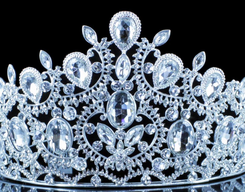 Tiara de cristal branco rainha austríaca strass pentes de cabelo coroa prata formatura T1900 - Imagem 2 de 4