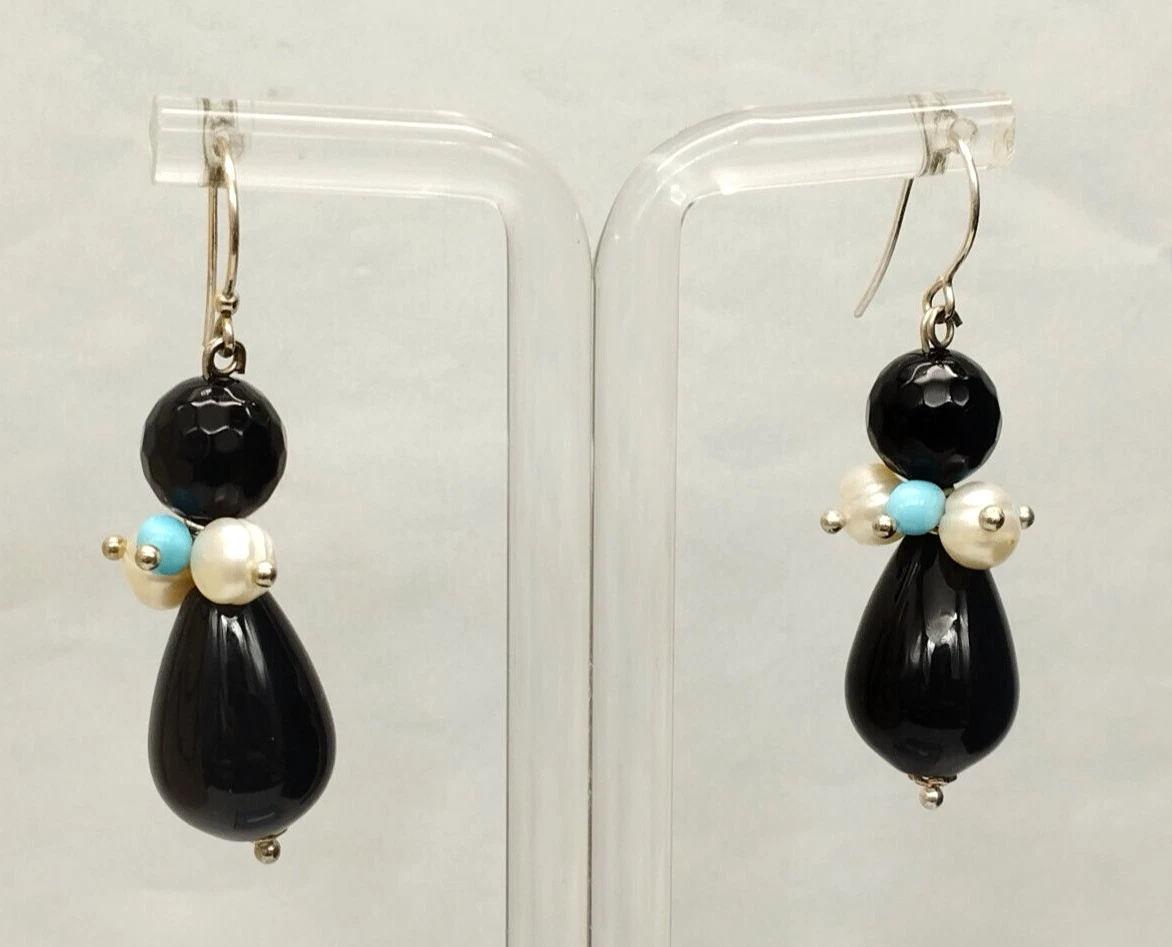 Orecchini Pendenti A Goccia Tripla Con Cristallo Nero E Oro - Donna - Lega Di Zinco, 6,5 Cm, Confezione Regalo