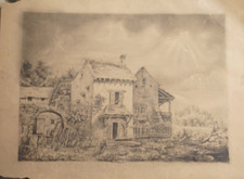 GRANDE DISEGNO CARBONCINO XIX SCUOLA FRANCESE PAESAGGIO FATTORIA FIUME ALBERO...