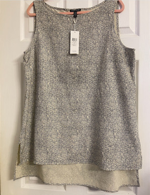 NWT $218 Eileen Fisher Ecru Broken Chevron Tencel Viscose Long Shell L XL