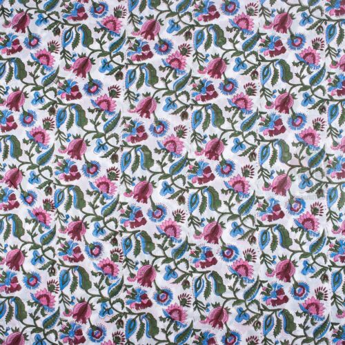 Indian Print Hand block Print Pink Green Floral 100% Cotton Fabric 10 Yard