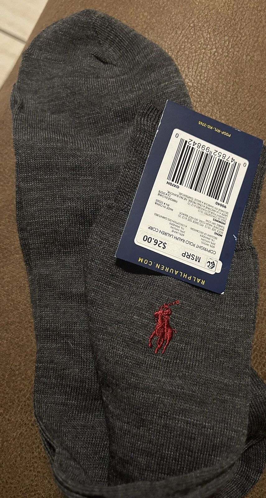 Polo Ralph Lauren Mens Gray Red Pony Merino Wool Socks Sz 10-13