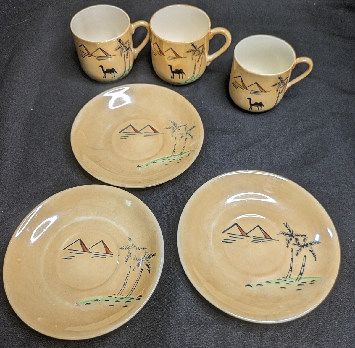 Yamasan China Cup & Saucer Set of 3 - Handmade During WW2