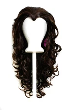 25" Curly Layered Cut with Widow's Peak and no Bangs Espresso Brown Wig NEW