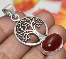 Red Garnet Gemstone Tree Style Pendant 925 Silver Plated U316-A180