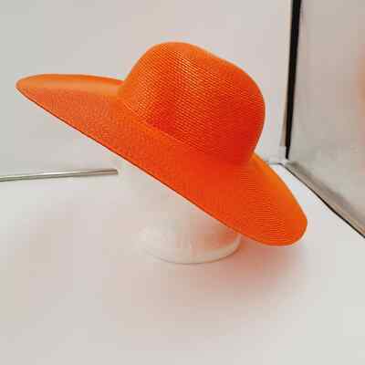 Vtg Ladies Orange Fashion Lg Wide Brim Floppy Straw Hat | eBay