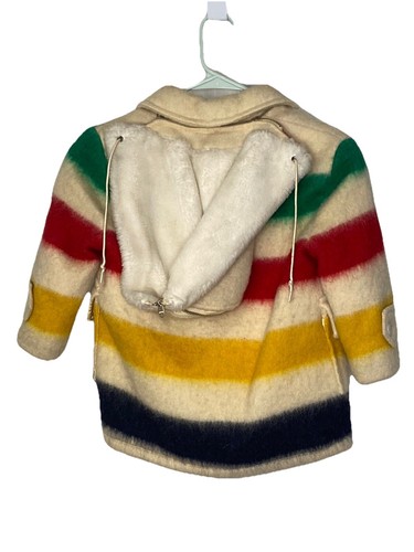 50s Vintage Rare Hudson’s Bay Blanket Coat Wool Kids Jacket Rainbow Sz 4 Canada - Picture 2 of 9