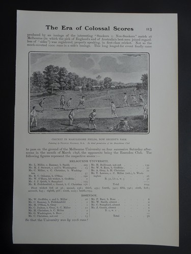 CRICKET IN OLD MARYLEBONE FIELDS 1910 Print from Cricket of Today & Yesterday - Picture 2 of 2
