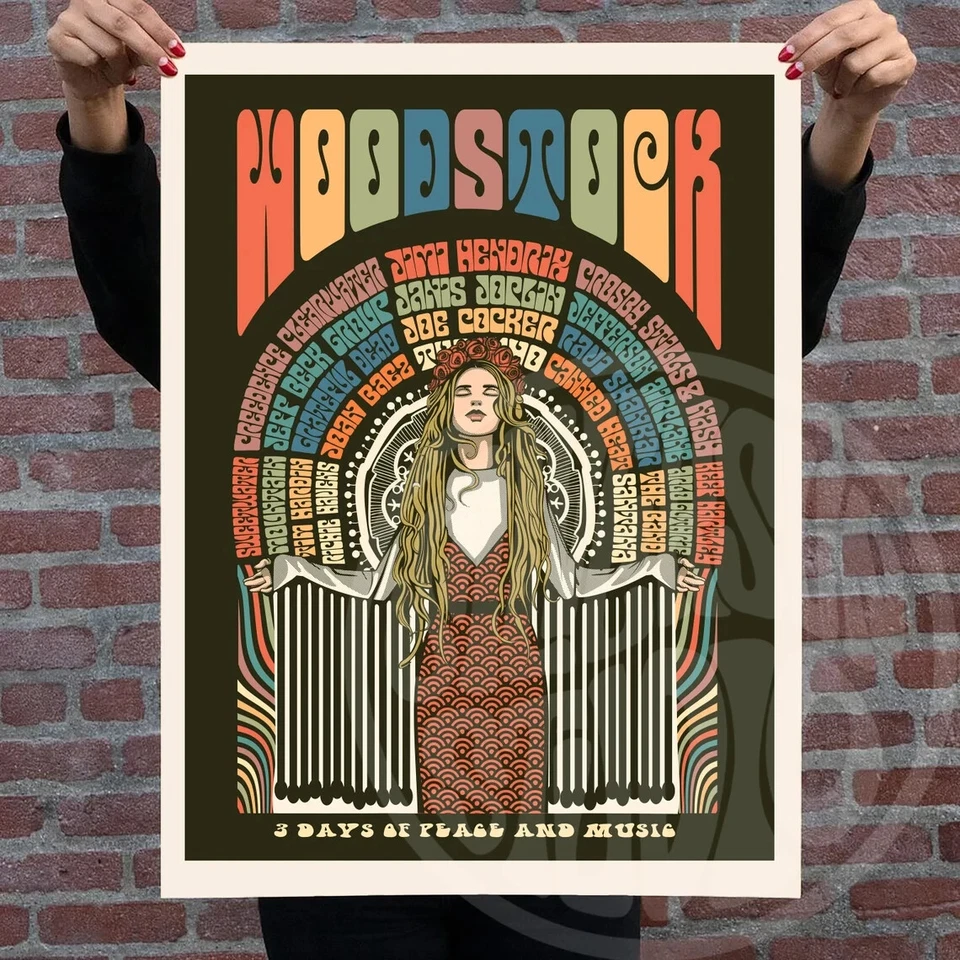 Impresión artística del festival de Woodstock, póster de música vintage, arte boho, arte vintage Foto 2 de 4