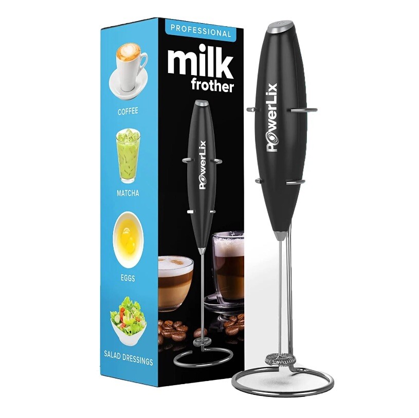 Milk Frother Handheld Battery Operated Whisk Foam Maker For Coffee With Stand