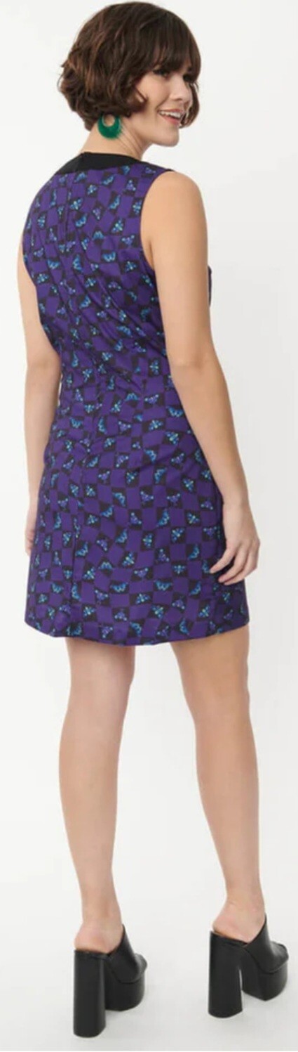 SMAK PARLOUR Death Head Moth 1960's Shift Dress Purple & Black Size SMALL**NWT**