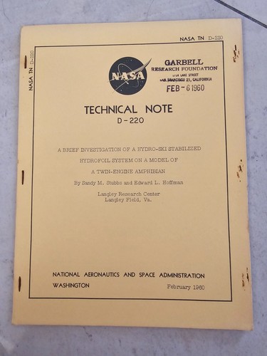 Genuine NASA Apollo Program Era Technical Report - Twin Engine Amphibian - Picture 2 of 8