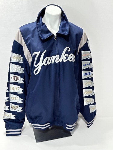 Yankees Championship Banner Jacket Warm Up Zip Front Coat Sleeve Banners XL Mens - Picture 2 of 18