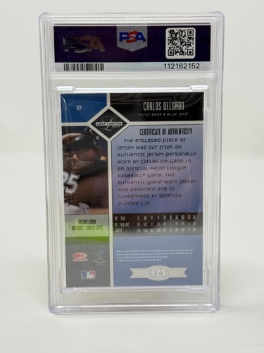 MAGLIA "1/1" 2004 FOGLIA LIMITED THREADS #22 CARLOS DELGADO PRIME NUMERO 1/1 PSA 8 - Foto 2 di 2