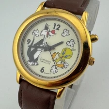 Armitron Warner Bros Quartz Watch 2200/174T Unisex Gold Tone Leather New Battery