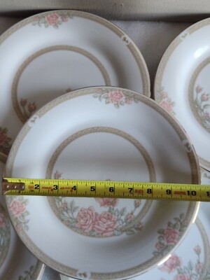 Vtg Crown Ming Fine China ''Christina'' 10½'' Dinner Plate Gold Pink Rose 