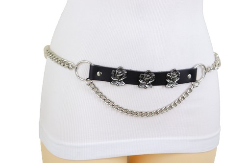 Women Silver Metal Chain Belt Hip High Waist Rose Flower Charms Plus Size XL XXL - 第 14/24 張圖片