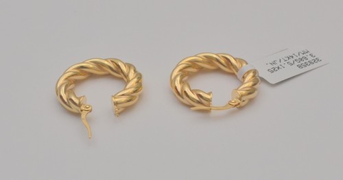 14k Yellow Gold Braid Hoop Earrings 24.6 mm Twist Round - Picture 2 of 5