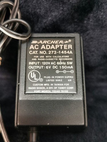 Archer 273-1454A AC Adapter 6V DC 150mA for Calculators Radio Cassette Recorder - Foto 2 di 4
