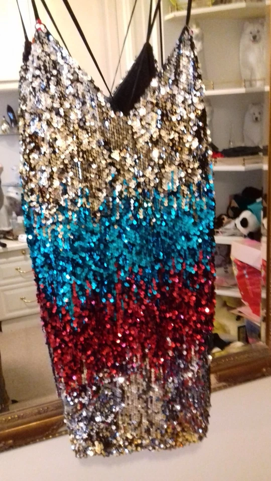 BOOHOO TALL MYLA LENTEJUELAS MINI VESTIDO UK 16 NUEVO CON ETIQUETAS Foto 4 de 4