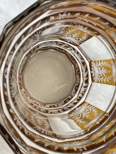 Antique Bohemian Moser Amber Art Glass engraved and Cut-to-Clear Deco Vase - Picture 3 of 13