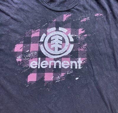 Vtg 90s Y2K Element Skateboards T Shirt Plaid Logo Skateboarding Spell Out XL