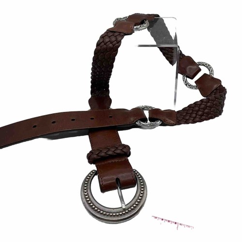 Brighton Brown Leather Belt Rope Silver Loop Accents 31”-35” Adjustable Nice Vtg - Picture 3 of 15