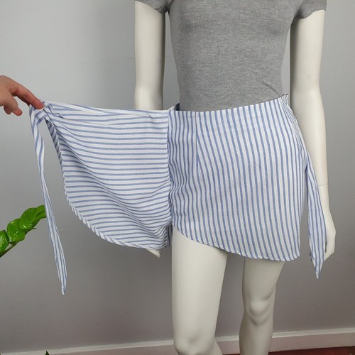 Mooloola Size 8 Short Mock Wrap Skirt Tie White Blue Stripe Lined Casual Women - Bild 5 von 12