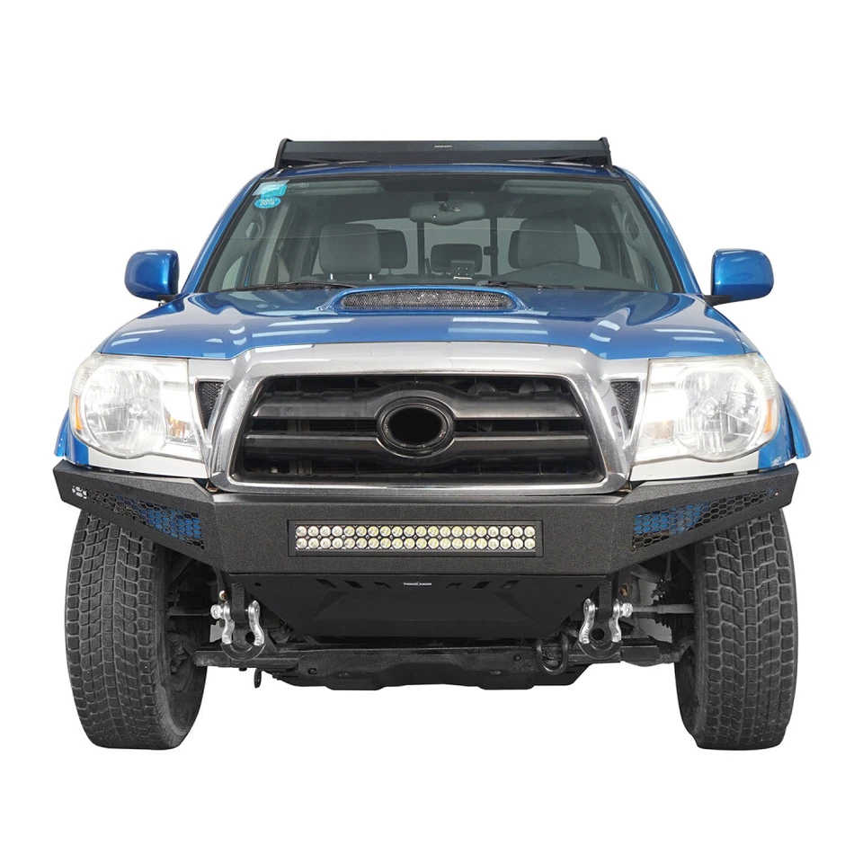 Para-choque dianteiro Hooke Road com barra de luz LED e placa de derrapagem ajuste 2005-2015 Toyota Tacoma - Imagem 3 de 4