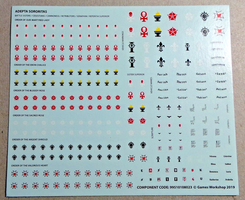 Adepta Sororitas Transfer Sheet 2019 - 40K Decals - New and Unused