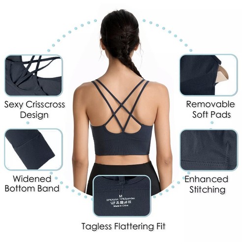 New Lot Womens Strap Back Sports Bra Yoga Fitness Gym Fits MED(2 Blk, 1 Blue) - Picture 5 of 9