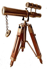 Nautical Vintage Decorative Solid Brass Telescope w/ Wooden Tripod Antique Gifts