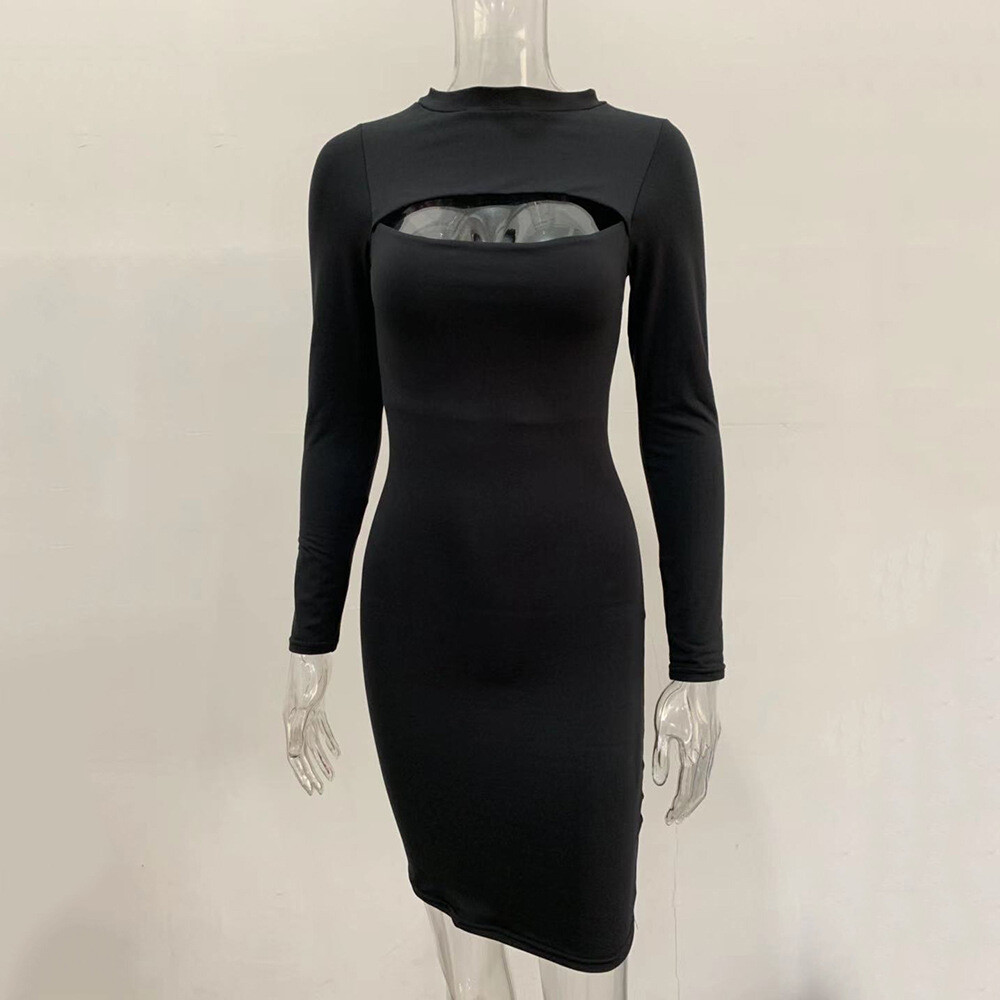 black mesh bodice cut out long sleeve bodycon dress Sexy Women Lady Slit Stretch Mini Party Clubwear Solid Wedtrend Women Dusty Blue h&m RENTAL PERIOD:8 DAYS high neck