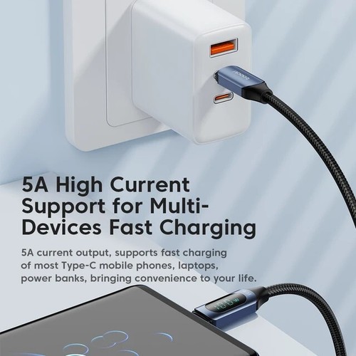USB C to USB C Super Fast Charge Cable with Display 100W 5A 2M (Metallic Black) - Picture 7 of 7