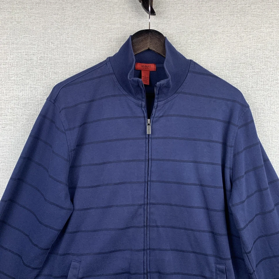ALFANI Sudadera Cremallera Completa Chaqueta Para Hombre Talla Grande Sin Forro Tejido Azul Marino Negro Rayas Foto 2 de 4