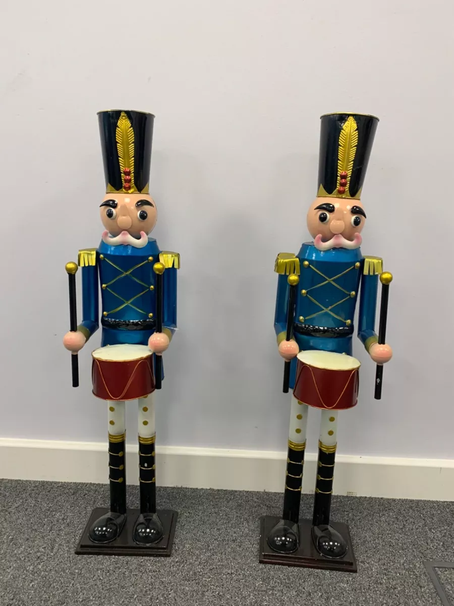 Pair of 2ft blue Christmas Nutcracker Metal Soldiers indoor outdoor
