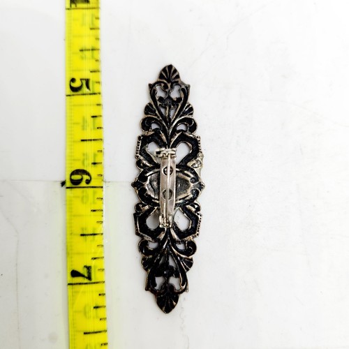 Vtg Sterling Silver Art Nouveau Repousse Openwrk Floral Bar Brooch Pin Victorian - Picture 5 of 6
