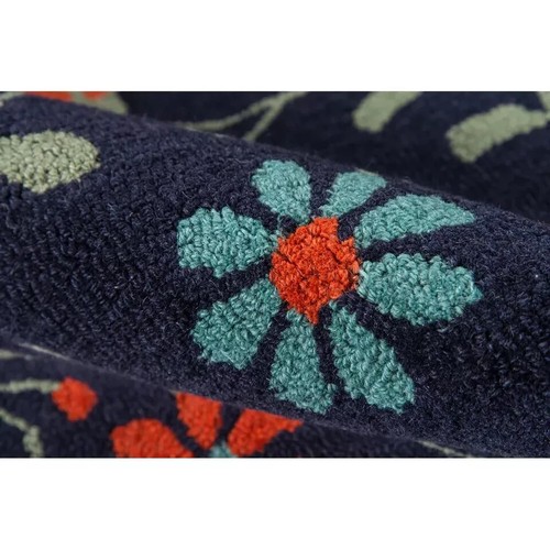 Handgefertigter Blumenteppich orientalisch blau handgetufteter Stil Wollteppich für Wohnzimmer - Bild 5 von 5