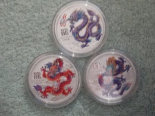 2024 Australian Silver Lunar DRAGON Series III Colorized 1/2 oz (3 coin set)